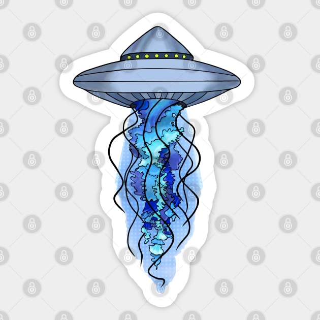 UFO Jellyfish - Blue Tailed Full Colour Sticker by Ciara Shortall Art